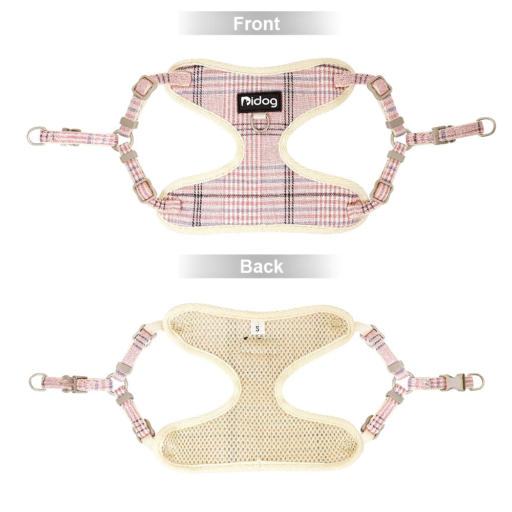 Plaid Mesh Dog Harness & Leash Set with Snack Bag for Small Pets