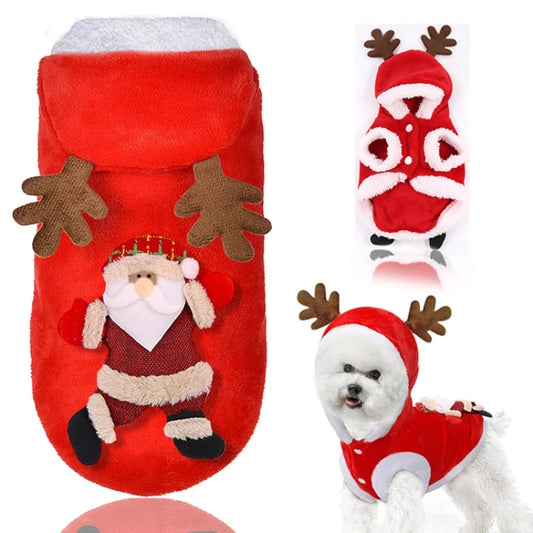 Christmas Cartoon Dog Jacket – Warm Thick Winter Costume for Small Dogs and Puppies