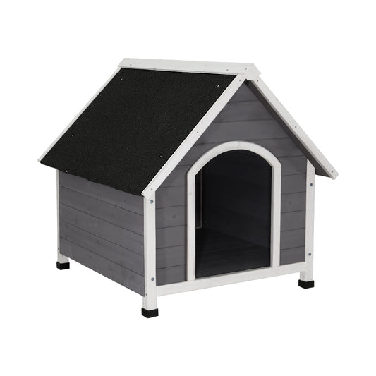 Grey Wooden Dog Kennel with Roof