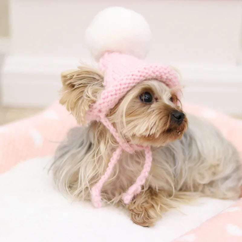 Christmas Woolen Dog Hat with Pom-Pom