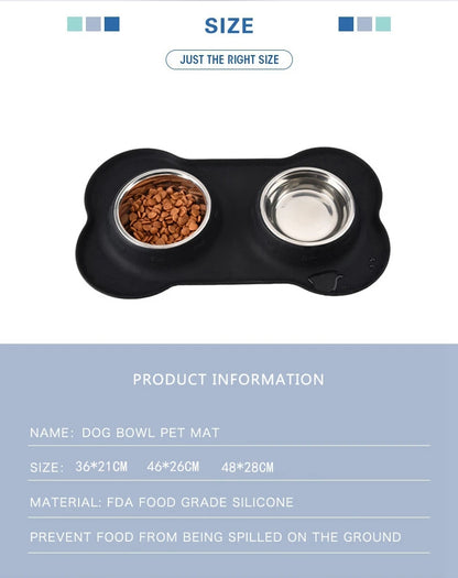 Non-Slip Double Pet Bowl with Silicone Mat