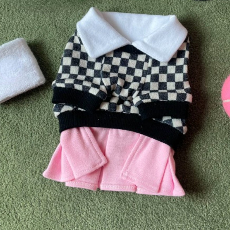 Warm Checker Tennis Top with Visor Hat for Pets