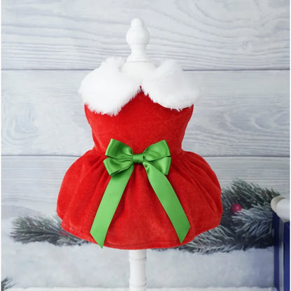 Christmas Dog Dress with Red Skirt – Cozy Holiday Outfit for Pets