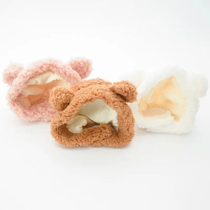 Cute Plush Bear Cat Cap - Warm Pet Headdress for Cosplay