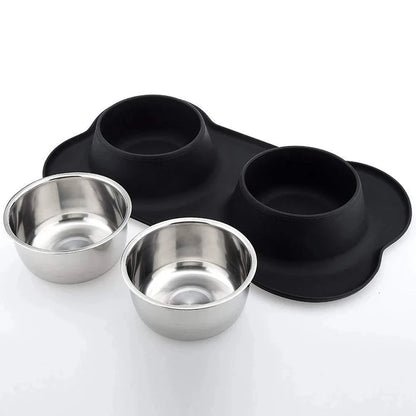 Non-Slip Double Pet Bowl with Silicone Mat