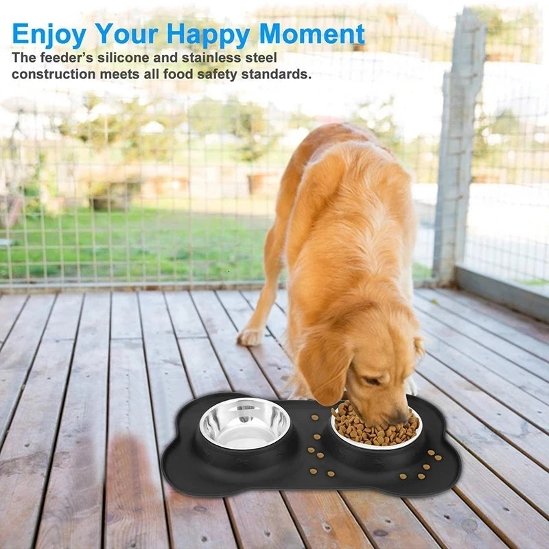 Non-Slip Double Pet Bowl with Silicone Mat