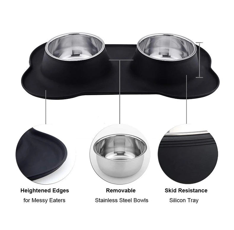 Non-Slip Double Pet Bowl with Silicone Mat