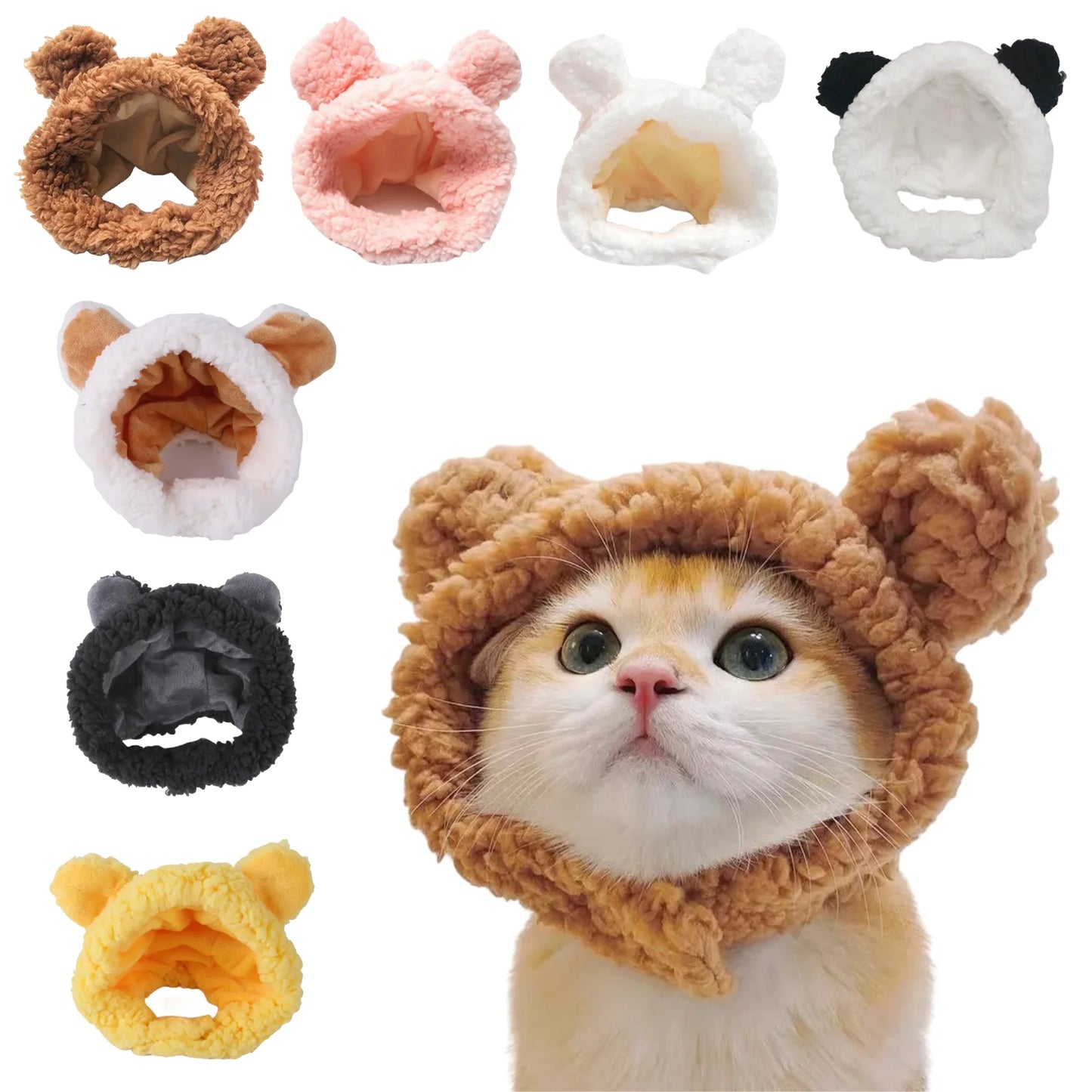 Cute Plush Bear Cat Cap - Warm Pet Headdress for Cosplay