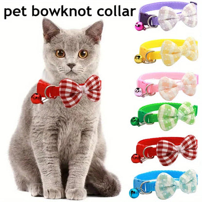 Adjustable Plaid Cat Collar with Knot