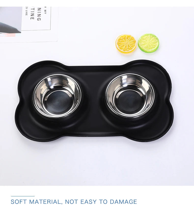 Non-Slip Double Pet Bowl with Silicone Mat