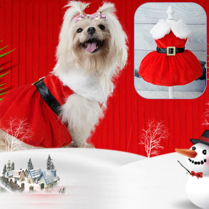 Christmas Dog Dress with Red Skirt – Cozy Holiday Outfit for Pets