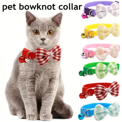 Adjustable Plaid Cat Collar with Knot