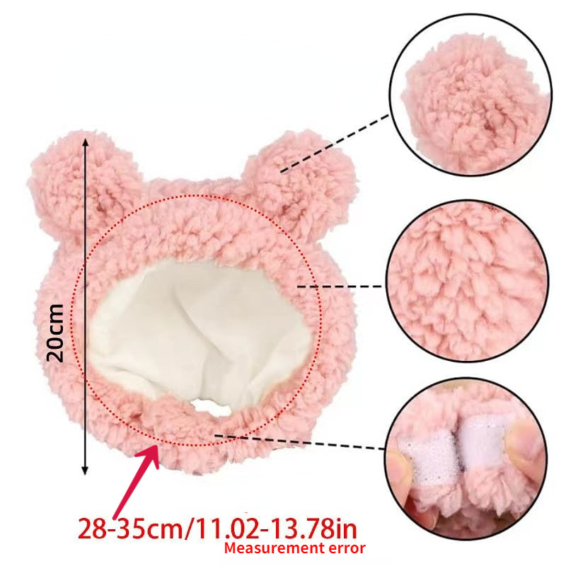 Cute Plush Bear Cat Cap - Warm Pet Headdress for Cosplay