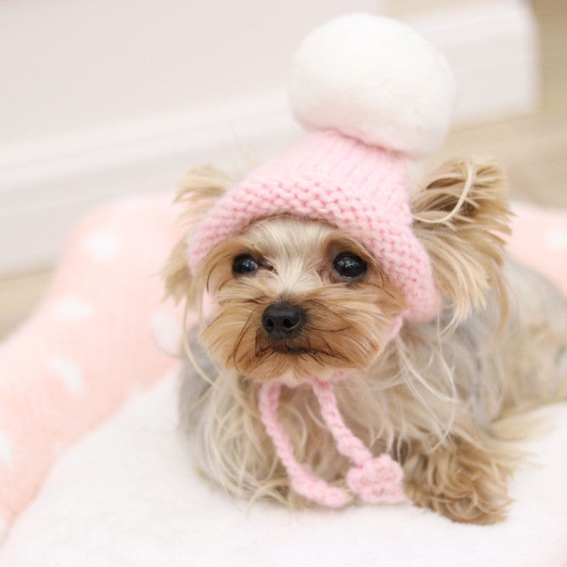 Christmas Woolen Dog Hat with Pom-Pom