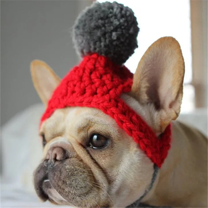 Christmas Woolen Dog Hat with Pom-Pom