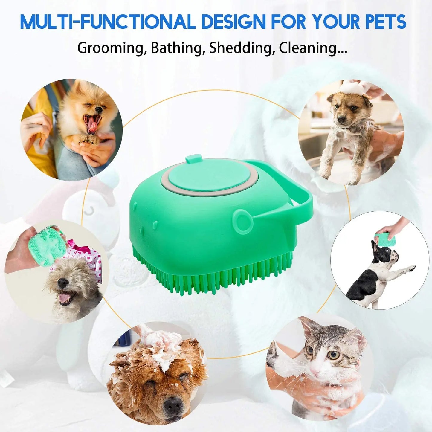 Pet Shampoo Brush: 2.7oz Silicone Grooming Scrubber for Dogs & Cats