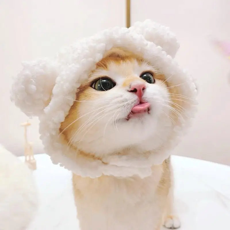 Cute Plush Bear Cat Cap - Warm Pet Headdress for Cosplay