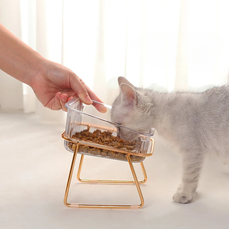 Transparent High-Foot Cat Bowl: Ergonomic Design for Easy Feeding