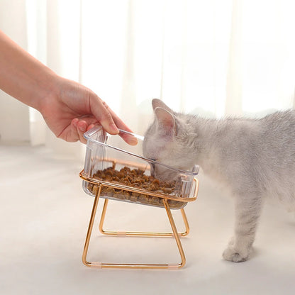 Transparent High-Foot Cat Bowl: Ergonomic Design for Easy Feeding