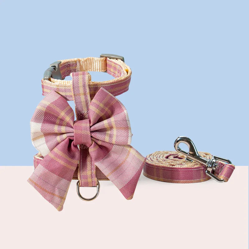 Cute Pet Harness and Collar Set with Traction Rope