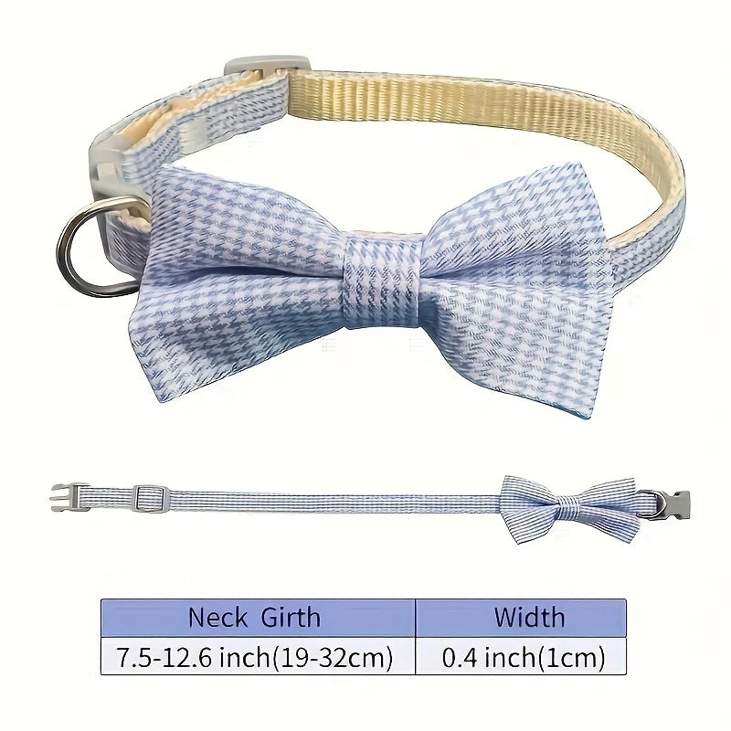 Adjustable Plaid Cat Collar with Knot