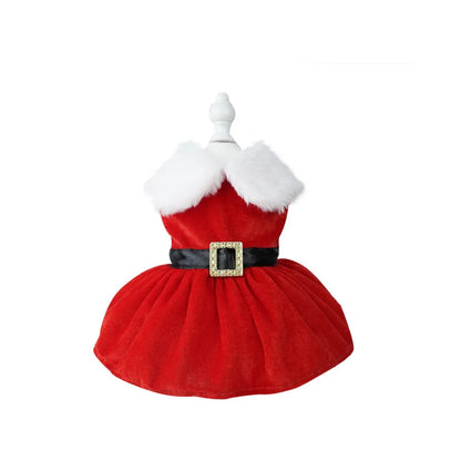 Christmas Dog Dress with Red Skirt – Cozy Holiday Outfit for Pets