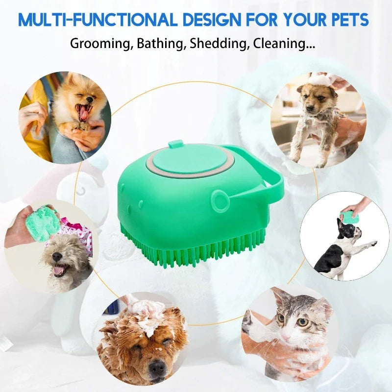 Pet Shampoo Brush: 2.7oz Silicone Grooming Scrubber for Dogs & Cats