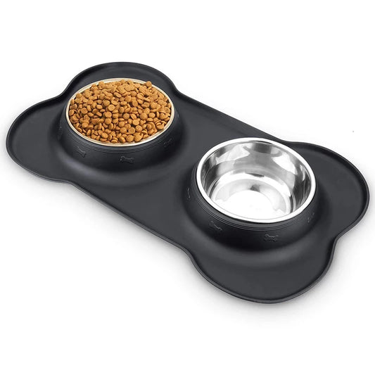 Non-Slip Double Pet Bowl with Silicone Mat