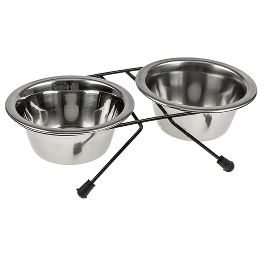 Portable Steel Pet 2-Bowl Set